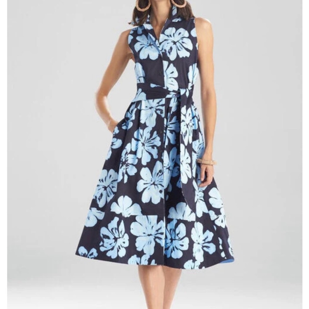 Natori Size Small Hoshi Poplin Halter
Shirtdress Blue Floral Tie at Waist